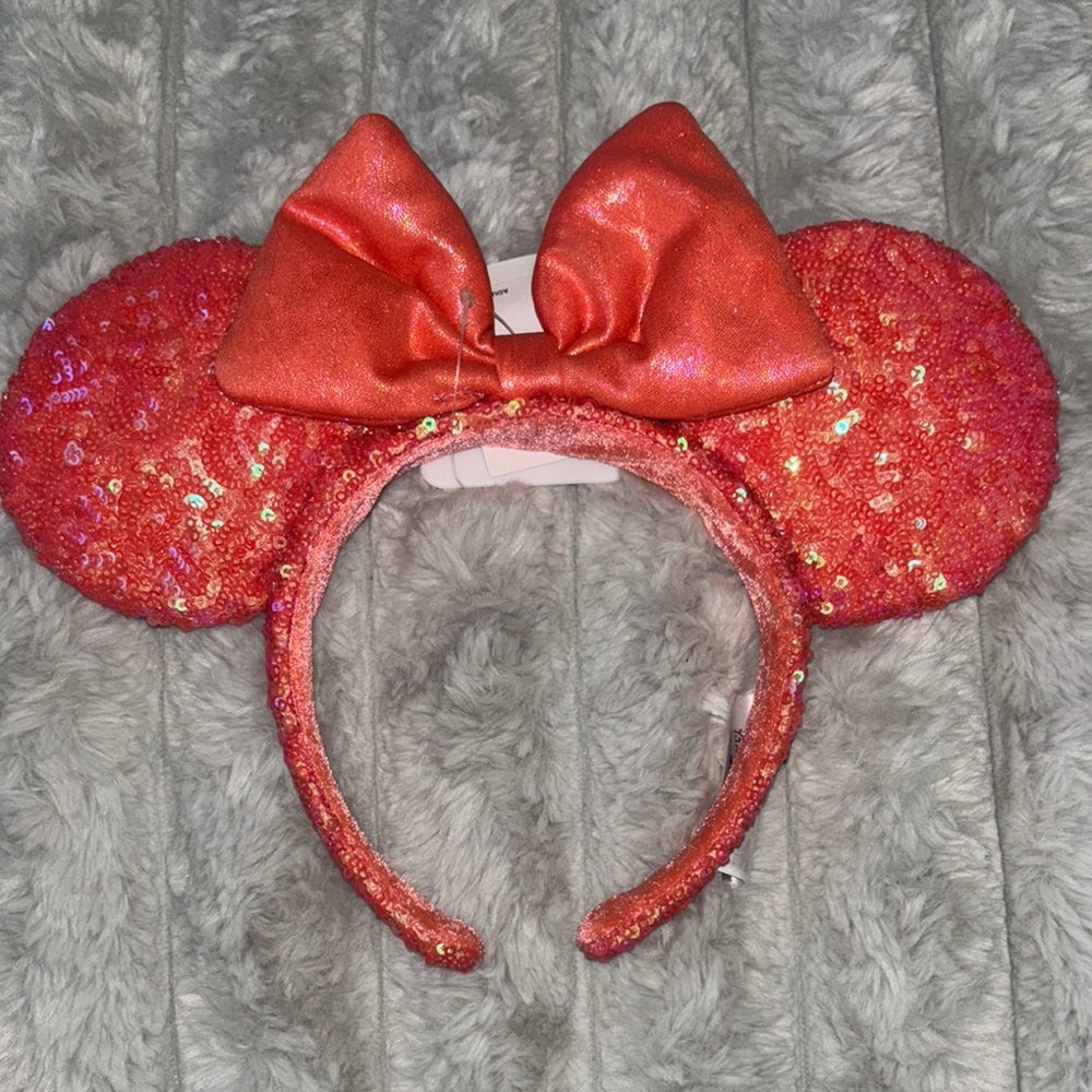 DISNEY Coral Sequin Minnie Mouse Ears Headband